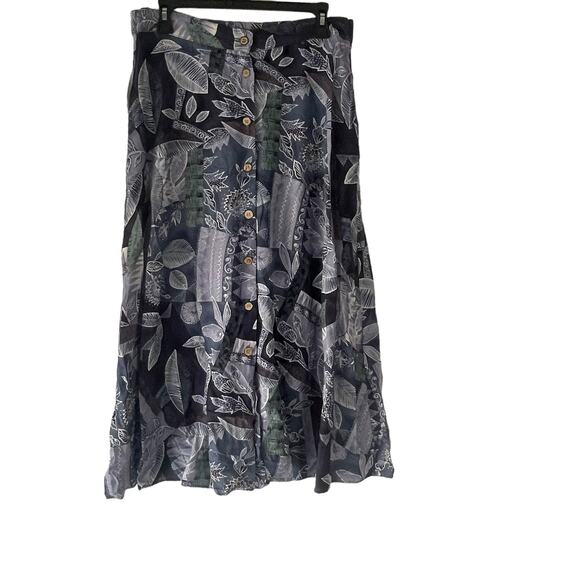 Carol Anderson Vintage 90s Medium Blue Button Leaf Pattern Maxi Skirt - Picture 1 of 9